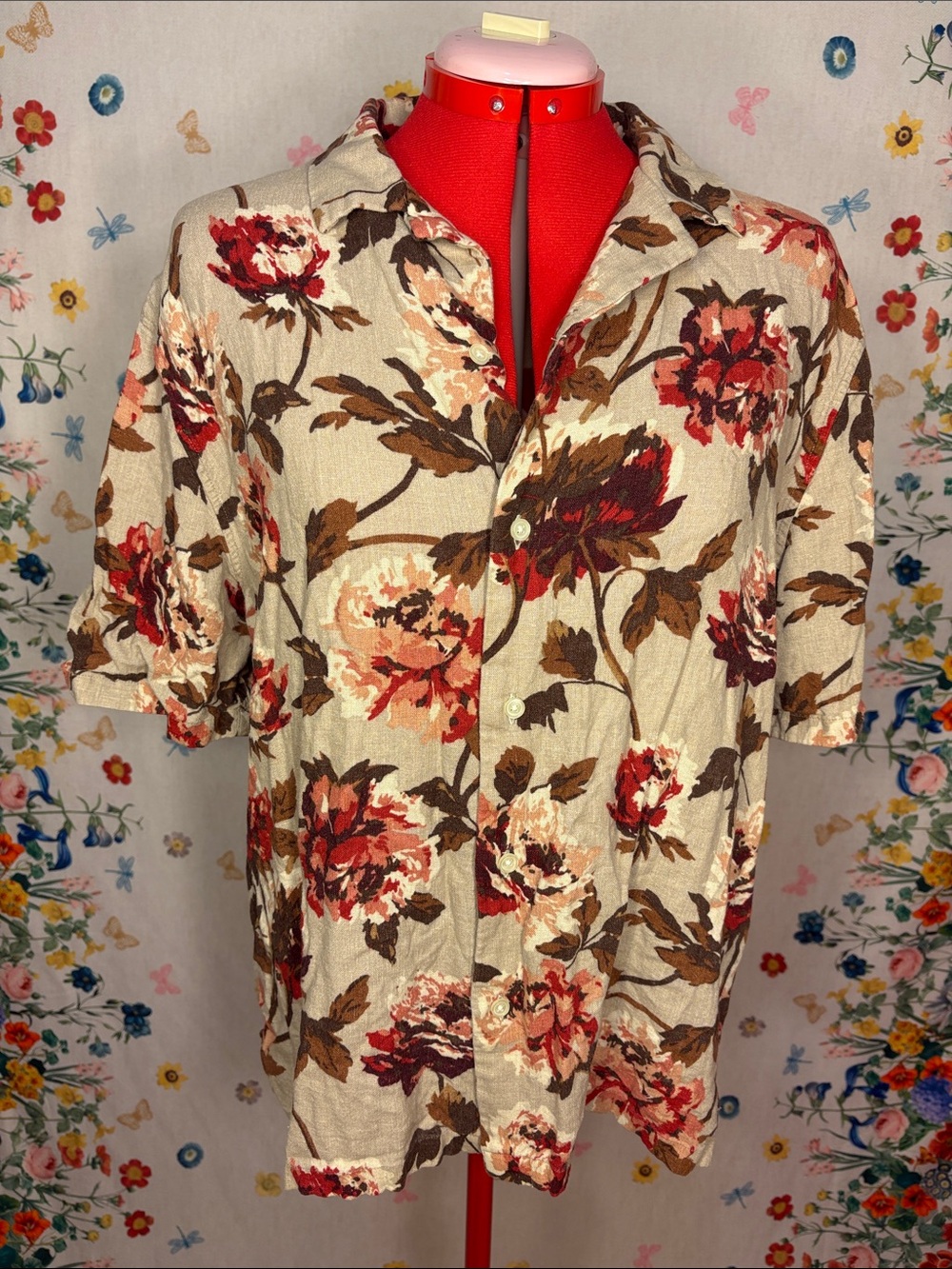 Abercrombie & Fitch Beige Floral Button-Down Shirt